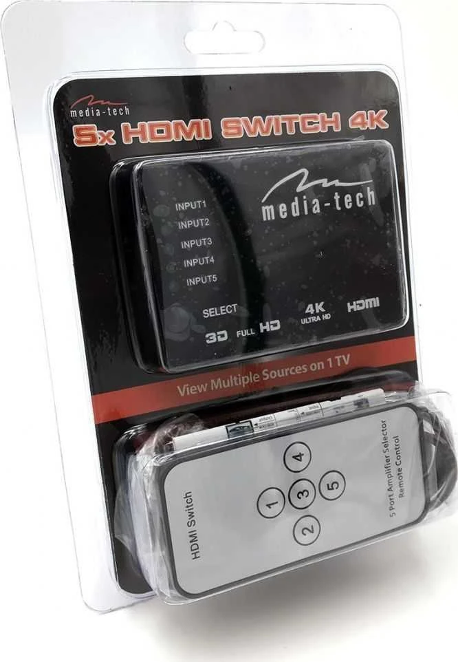 HDMI daliklis Media-Tech 5xHDMI SWITCH 4K MT5207 su distanciniu pultu