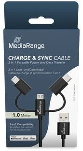MediaRange 3-in-1 kabelis micro USB, USB-C ir Lightning