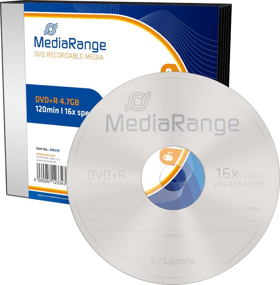 MediaRange DVD+R 4.7GB 5vnt Pack 16x Slimcase