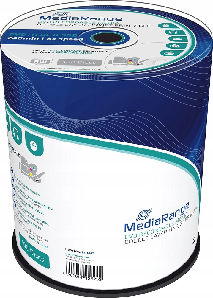 Carruzzo MediaRange MR471 neįrašytas DVD diskas 8,5 GB DVD+R DL 100 vnt
