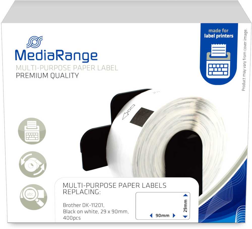 MediaRange ge taśma drukarska 29x90mm juoda/balta Brother DK-11201 400szt.