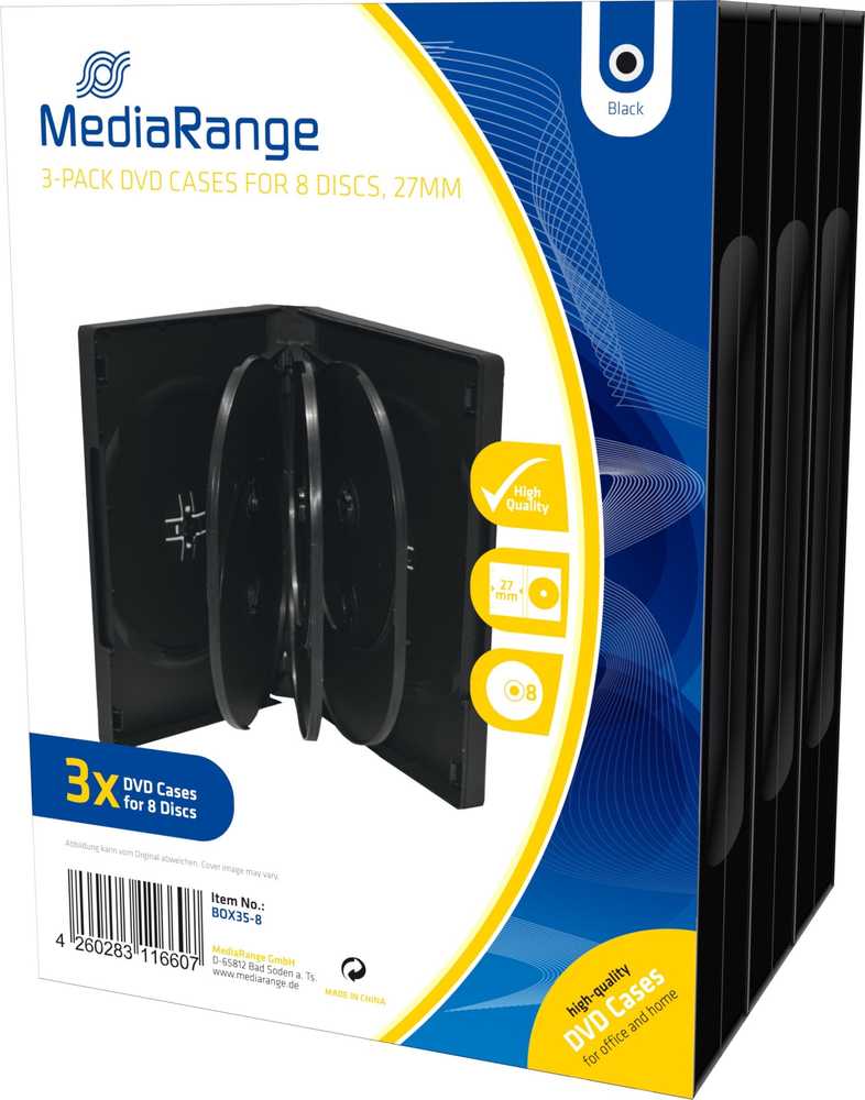 MediaRange DVD-Leerhülle für 8 Dics 27mm juodas 3pcs