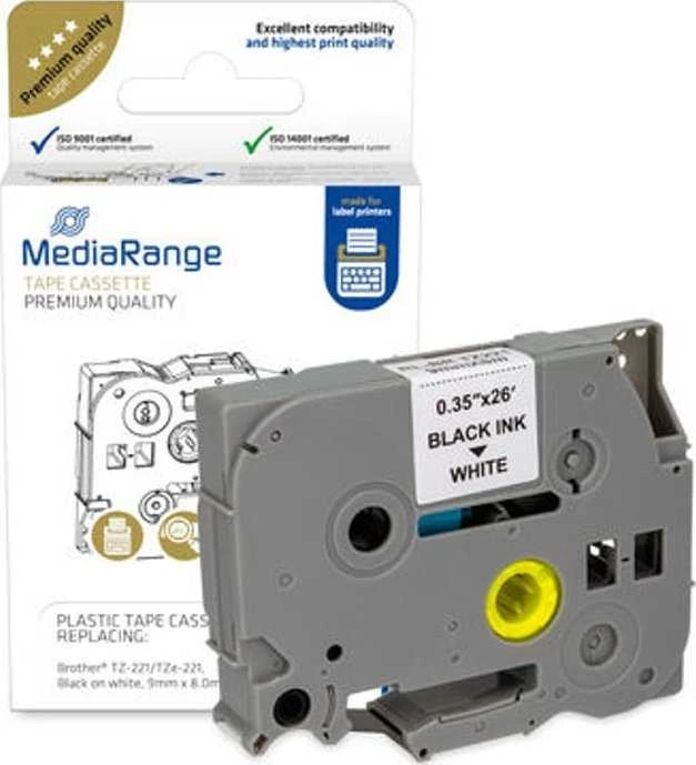 MediaRange MediaRange Tape ca. Brother TZ-221/TZe-221 9mmx8m juoda