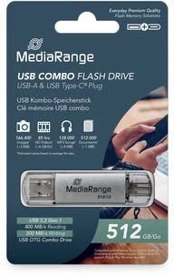 Pendrive MediaRange 3.2 Gen 1 USB-A i USB-C 512GB Sidabrinė (MR940-1)