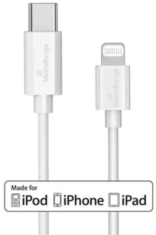 USB kabelis MediaRange USB-C - Lightning 1 m Baltas (MRCS215)