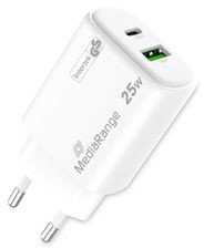 Įkroviklis MediaRange GaN 1 USB-A 1 USB-C 25W (MRMA112-2)