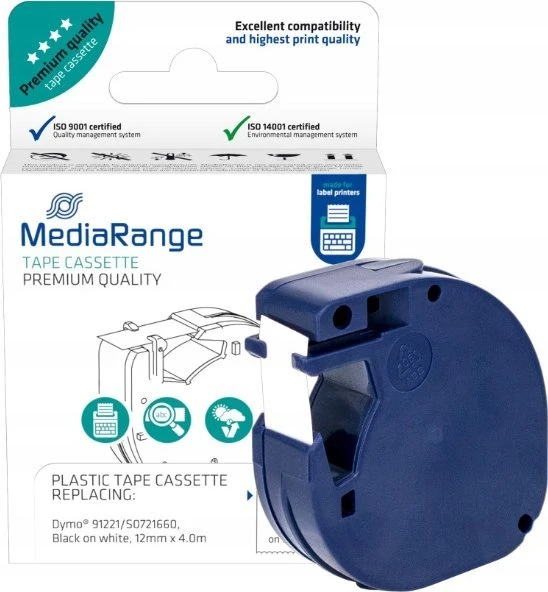 MediaRange Taśma do drukarek. komp. Dymo 12mmx4m laminowany juoda/balta