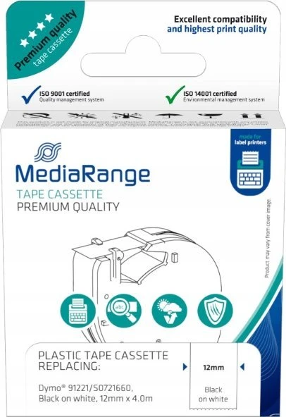 MediaRange Taśma do drukarek. komp. Dymo 12mmx4m laminowany juoda/balta