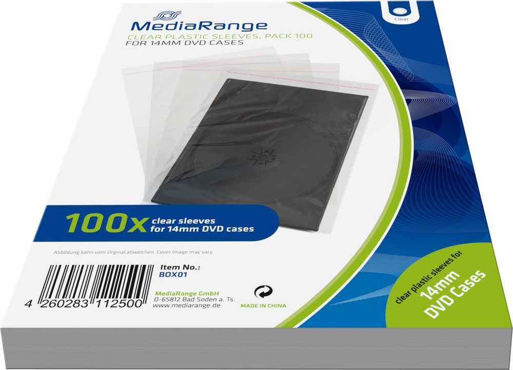 „MediaRange“ skaidrios 14 mm DVD dėžutės, tuščios, 100 vnt. pakuotėje
