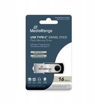 Pendrive MediaRange USB 3.2 Gen1 USB-C 16GB Juodas Sidabrinė (MR1951)