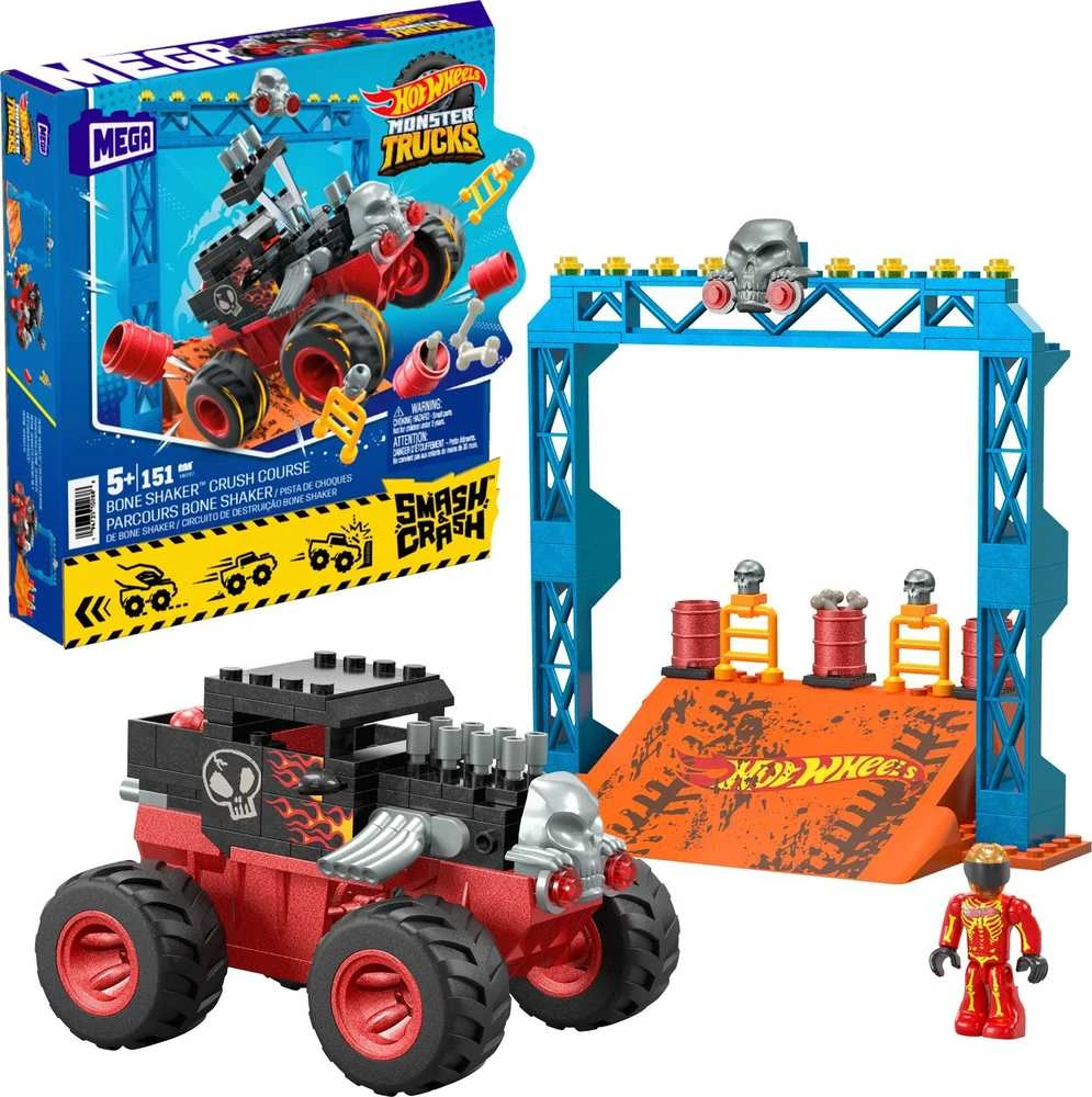 Mattel Hot Wheels Monster truck kaskadininkų kaladėlės 151ele automobilis + rampa ZA5996