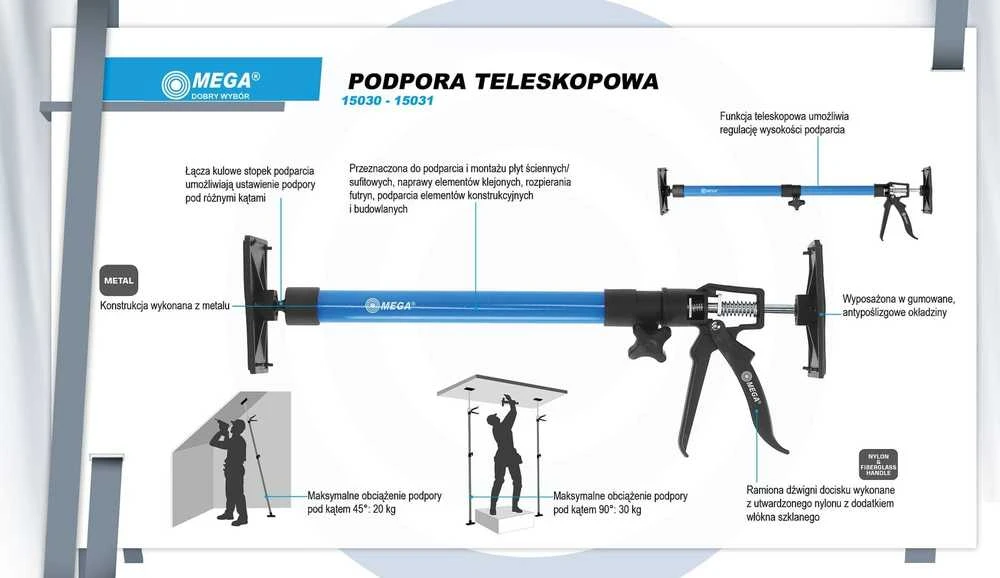 Mega Podporarozpierak Teleskop115 290 Teleskopinė atrama / prailgintuvas, 115–290 cm, maksimali apkrova 30 kg