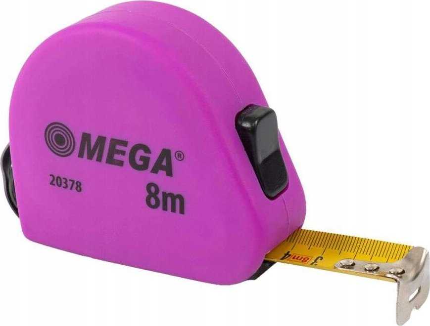 Mega Miara Matavimo juosta ritinėlyje, 8 m / 25 mm, 2 kamšteliai, PVC, minkšta