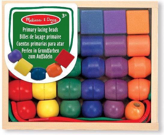 Pagrindinių raištelių karoliukai - MELISSA & DOUG - Trisdešimt medinių karoliukų - Mišrus - Nuo 3 metų