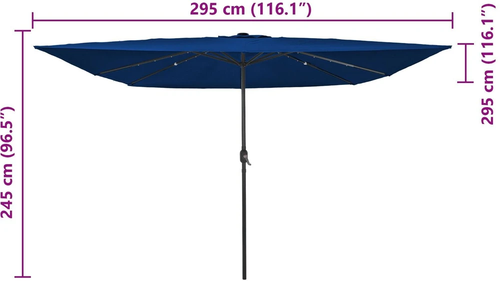 Sodo skėtis 295 x 295 x 245 cm Poliesteris ir plienas Azurblau
