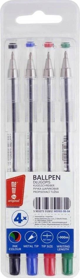 Memobe rašiklis 0,7 mm, 4 spalvos, biuro reikmenys