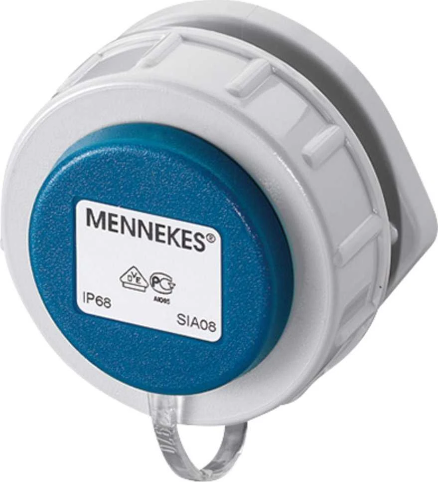 Mennekes MENNEKES Udtag indbygning Schuko 2 polet med jord, 16A 230V IP68. Flange diameter 73 mm, med skrue terminaler.