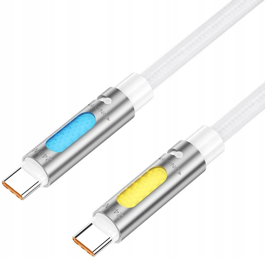 BWOO 240W itin spartaus įkrovimo duomenų kabelis su RGB apšvietimu, baltas X325C-C