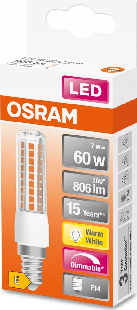 Mentor 7W LED lemputė SPECIAL T SLIM DIM 60 320°, E14, 2700K