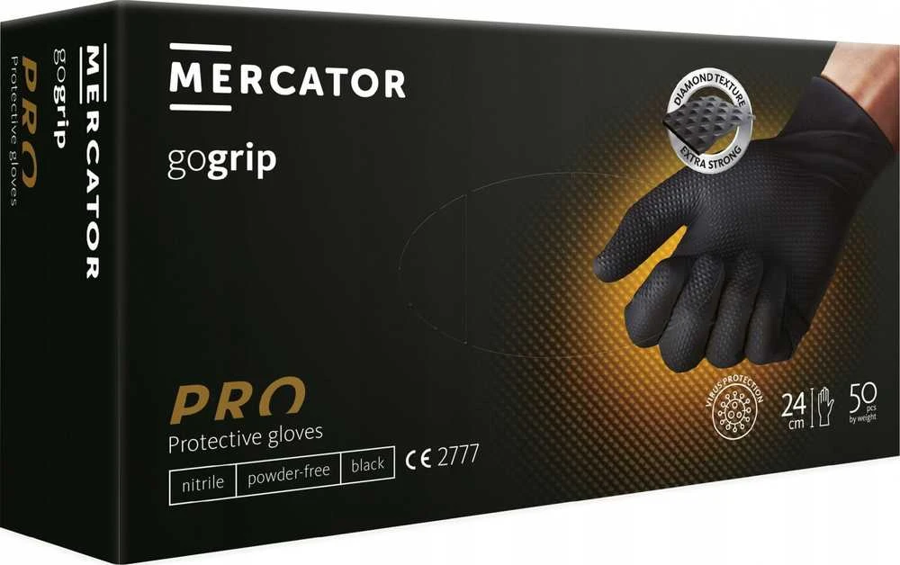 Mercator Medical Nitrilo pirštinės GoGrip juodas, dydis XXL, 50 vnt.