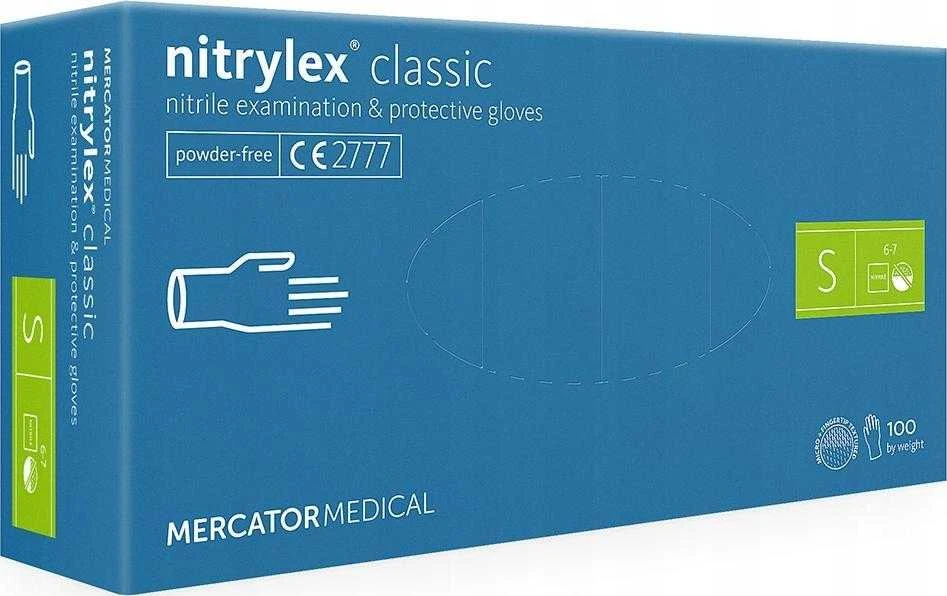 Mercator Vienkartinės pirštinės NITRYLEX Classic, nitrilinės, nepudruotos, mėlynos spalvos, S, 100 vnt.