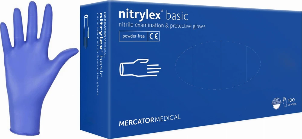 Rękawice Mercator Medical Apsauginės nitrilo pirštinės Nitrylex Basic, dydis S, 100 vnt.