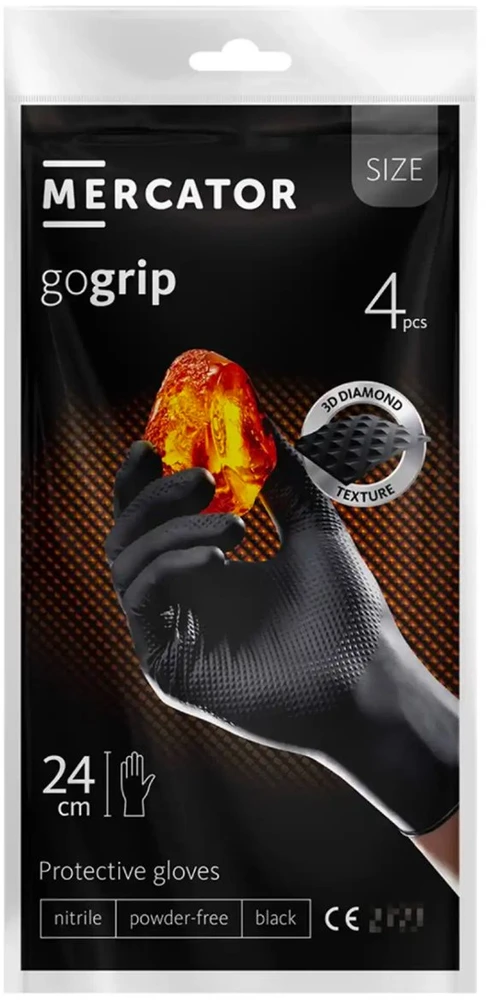 Rękawice „Mercator Gogrip“ juodos nitrilinės pirštinės, 4 vnt., L dydis