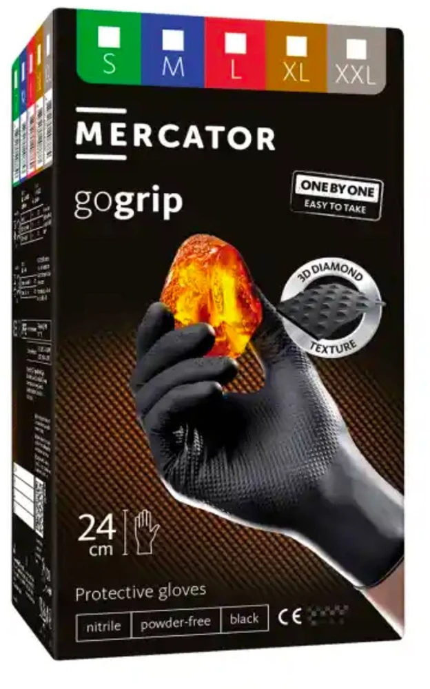 Mercator Medical Nitrilinės pirštinės Mercator GoGrip ONE-BY-ONE, juodos, XXL, 100 vnt.