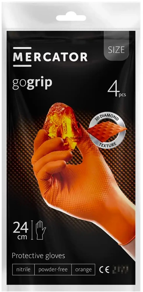 Rękawice Mercator Gogrip nitrilinės pirštinės, oranžinės, 4 vnt., M dydis