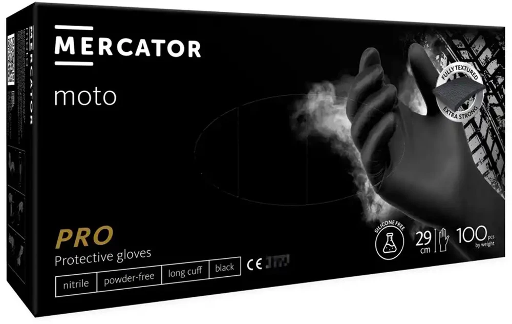 Mercator Medical Nitrilinės pirštinės MERCATOR MOTO, juodos, XXL, 100 vnt.