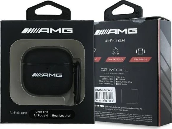 Mercedes AMG AMA4SLWK AirPods 4 dėklas, baltos spalvos, odinis, baltos spalvos, su logotipu