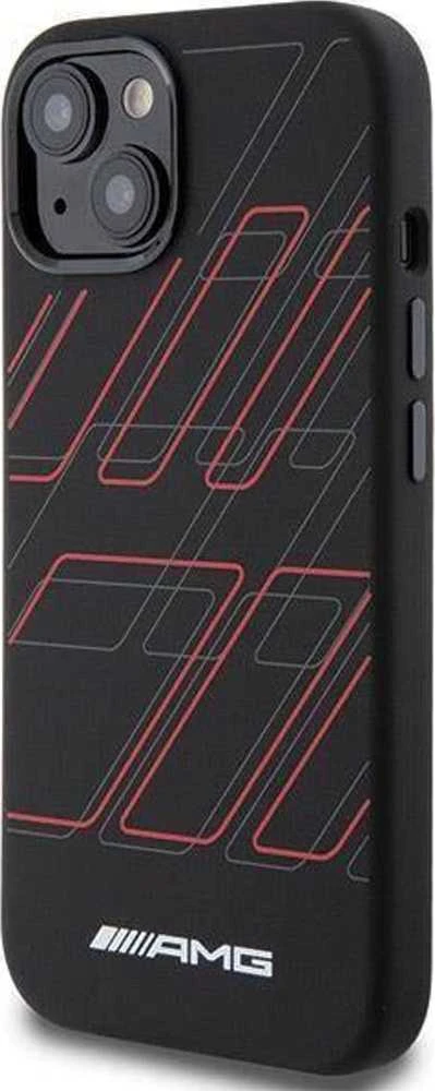 Mercedes AMG AMHMP15M23SSPK Apple iPhone 15 Plus / 14 Plus 6.7″ juodos spalvos kietas dėklas with Silicone Large Rhombuses Patter