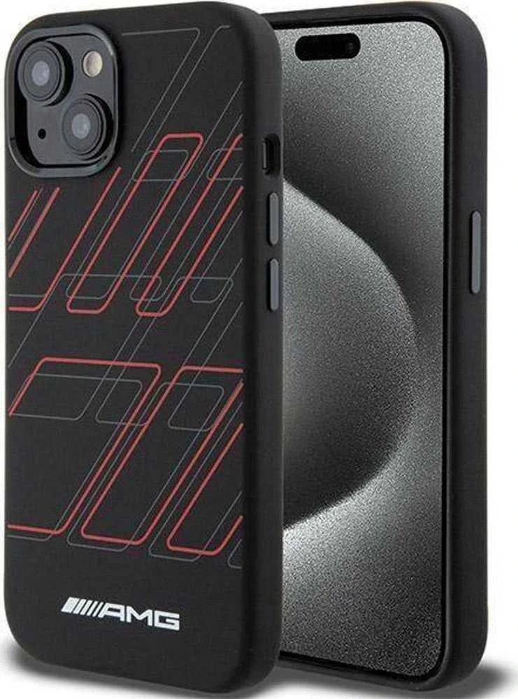 Mercedes AMG AMHMP15M23SSPK Apple iPhone 15 Plus / 14 Plus 6.7″ juodos spalvos kietas dėklas with Silicone Large Rhombuses Patter