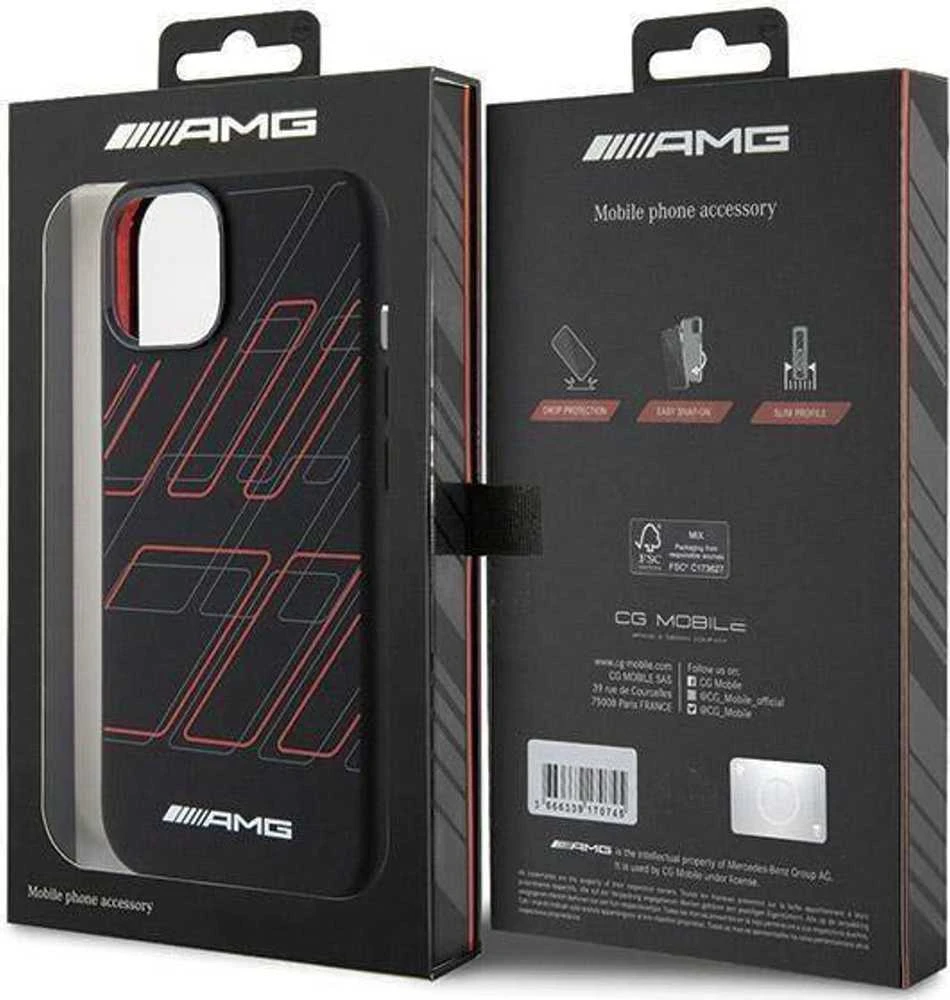 Mercedes AMG AMHMP15M23SSPK Apple iPhone 15 Plus / 14 Plus 6.7″ juodos spalvos kietas dėklas with Silicone Large Rhombuses Patter