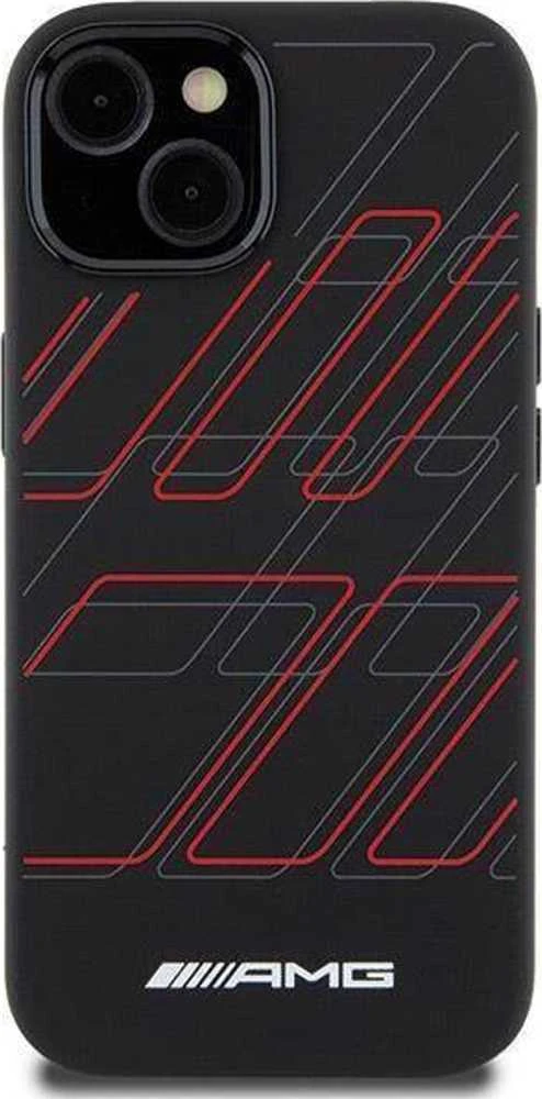 Mercedes AMG AMHMP15S23SSPK Apple iPhone 15 / 14 / 13 6.1″ juodos spalvos kietas dėklas with Silicone Large Rhombuses Pattern and