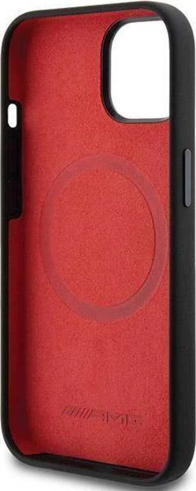 Mercedes AMG AMHMP15S23SSPK Apple iPhone 15 / 14 / 13 6.1″ juodos spalvos kietas dėklas with Silicone Large Rhombuses Pattern and