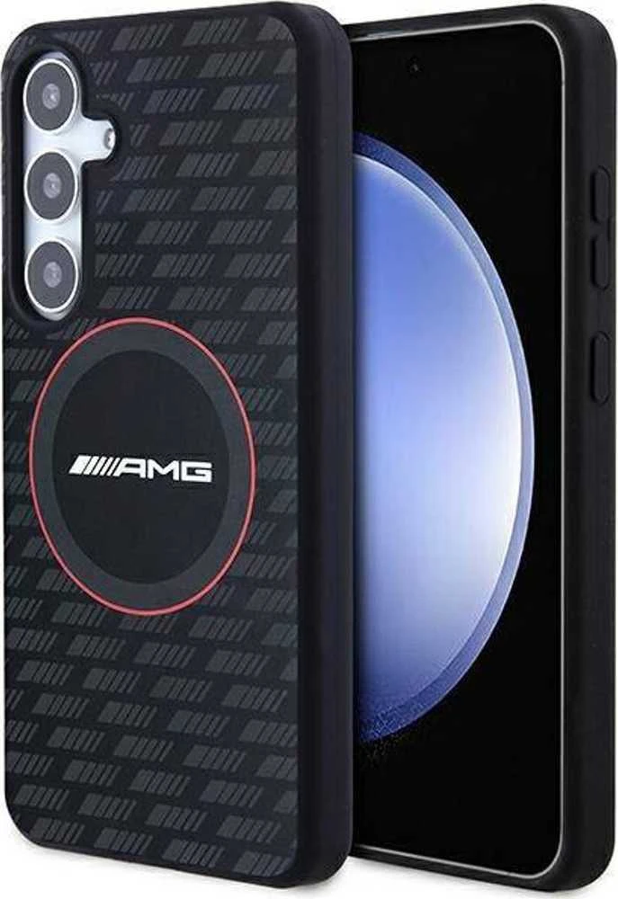 Mercedes AMG AMHMS24M23SMRK S24+ S926 juodos spalvos kietas dėklas with Silicone Carbon Pattern and MagSafe