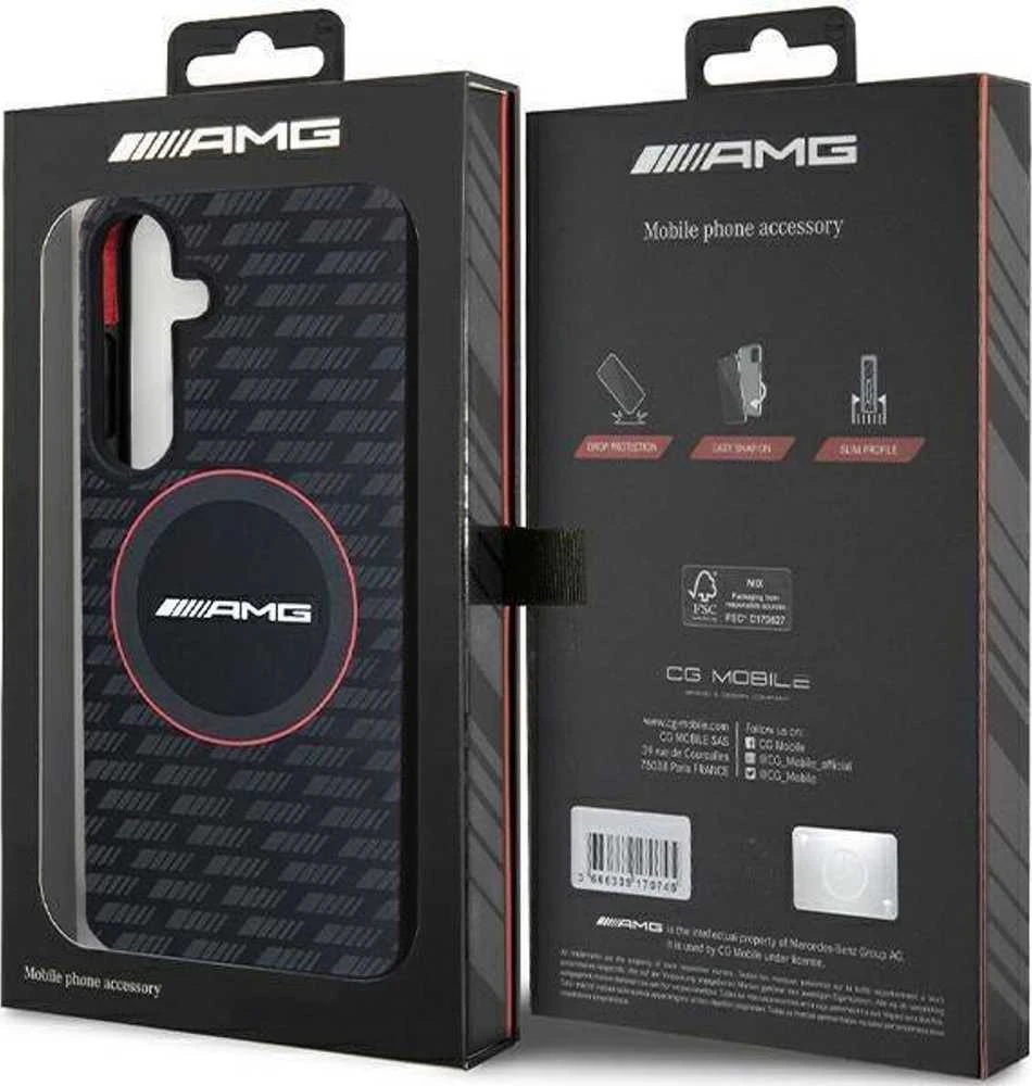 Mercedes AMG AMHMS24M23SMRK S24+ S926 juodos spalvos kietas dėklas with Silicone Carbon Pattern and MagSafe