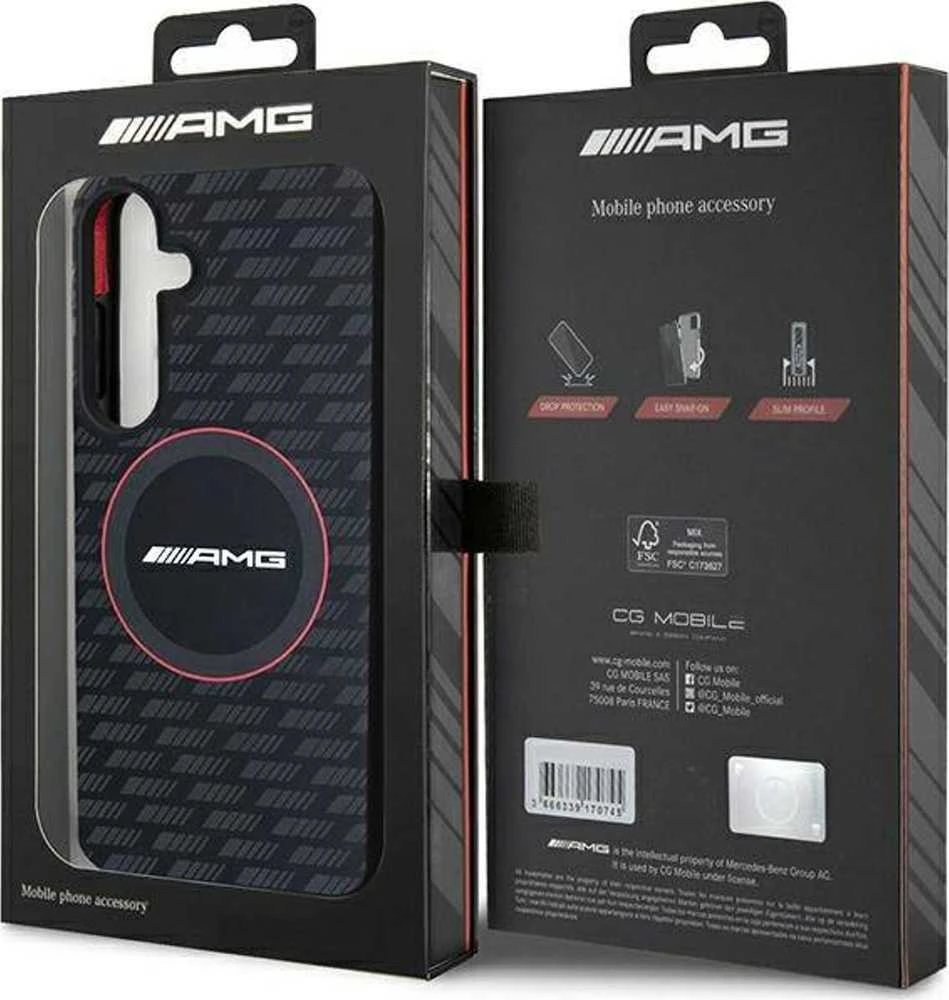 Mercedes AMG AMHMS24S23SMRK S24 S921 juodos spalvos kietas dėklas with Silicone Carbon Pattern and MagSafe