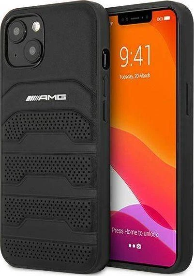 Mercedes AMG AMHCP13SGSEBK Apple iPhone 13 mini 5,4″ juodos spalvos kietas dėklas Leather Debossed Lines
