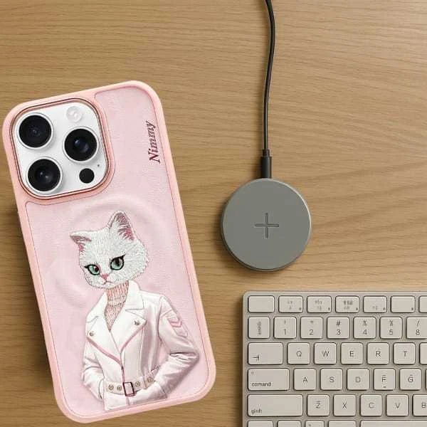 „Nimmy Magnetic“ madingas mielas augintinio formos „MagSafe“ dėklas, skirtas „iPhone 16 Pro Max“ – rožinis
