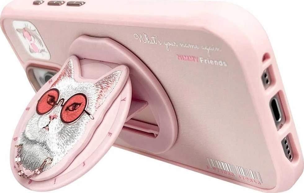 Dėklas Nimmy Glasses Cool Cat MagSafe Apple iPhone 16 Pro rožinės spalvos
