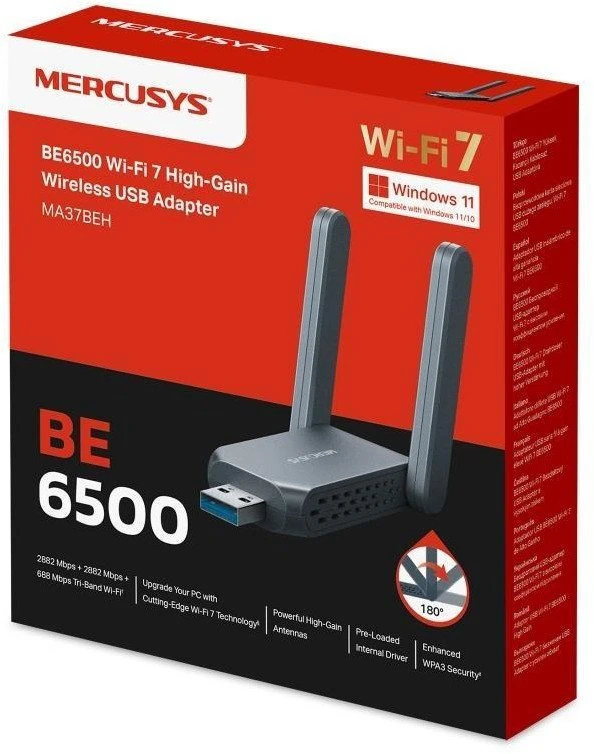 „Mercusys“ | MA37BEH | BE6500 „Wi-Fi 7“ didelės spartos belaidis USB adapteris