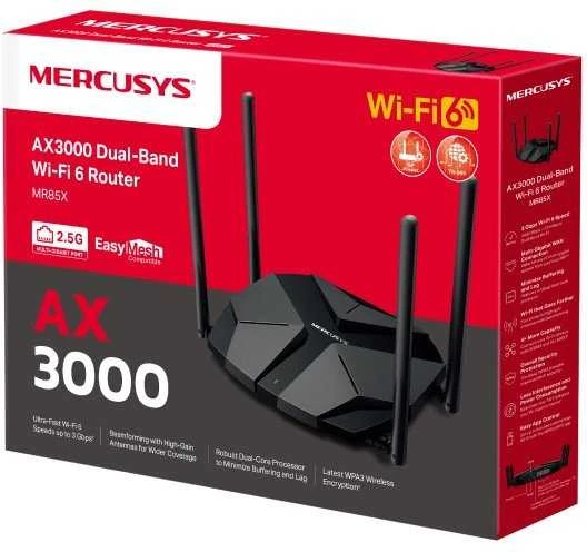 Mercusys | AX3000 Dual-Band Wi-Fi 6 Maršrutizatorius | MR85X | 802.11ax | Ethernet LAN (RJ-45) jungtys 3 | Mesh Support Yes | MU-MiMO No | No mobile broadband