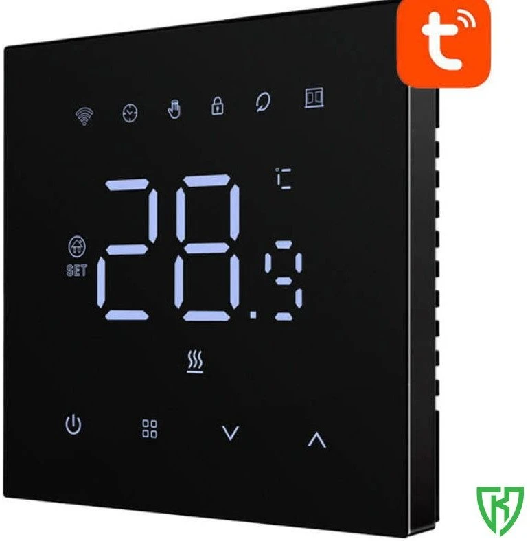 Avatto Išmanus, sieninis termostatas grindų termo pavaroms 3A, 230V, Wi-Fi, juodas, TUYA / Smart Life