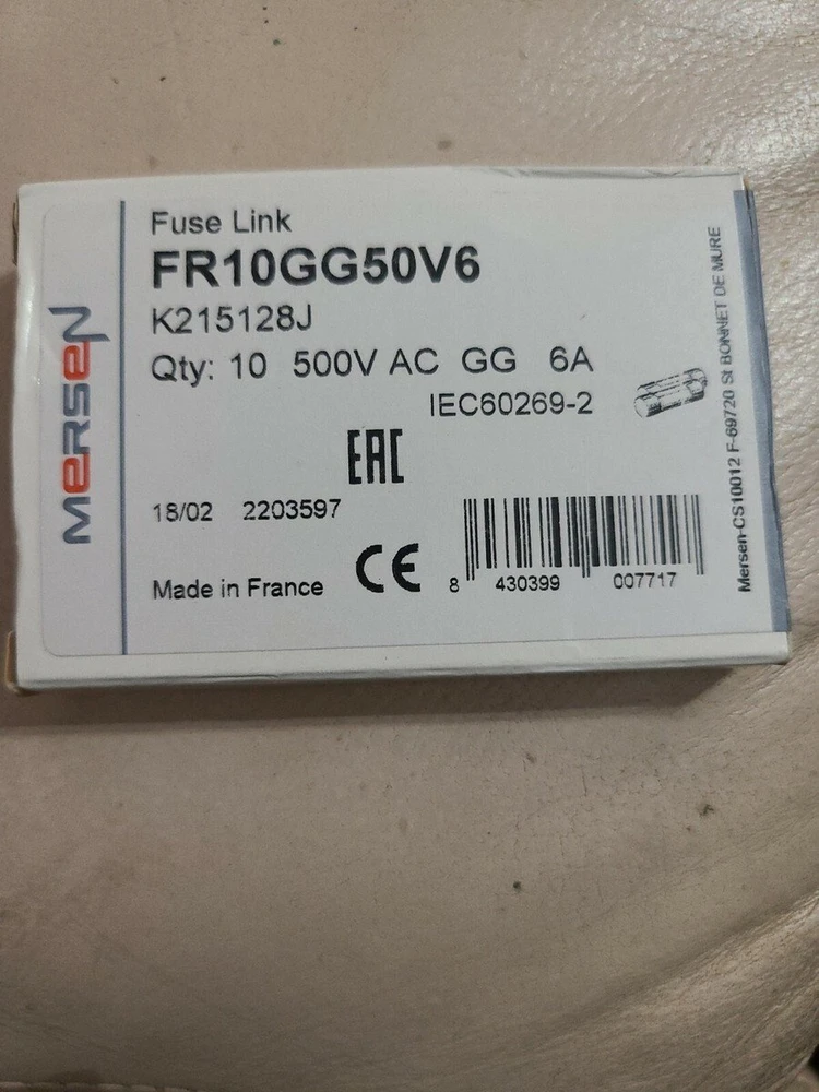 Mersen Nordic Ab MERSEN Saugiklio įdėklas cilindrinis 10x38mm 500VAC gG 6A K215128