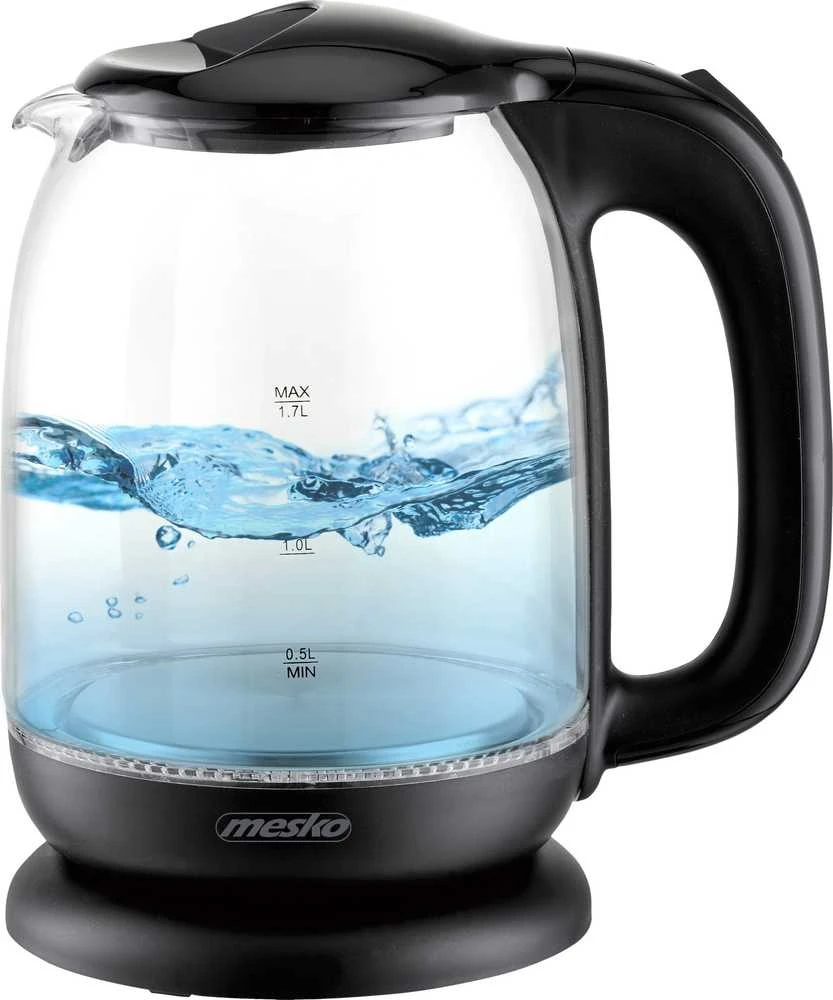 Mesko | Virdulys | MS 1302b | Electric | 2200 W | 1.7 L | Glass | 360° rotational base | Juodas