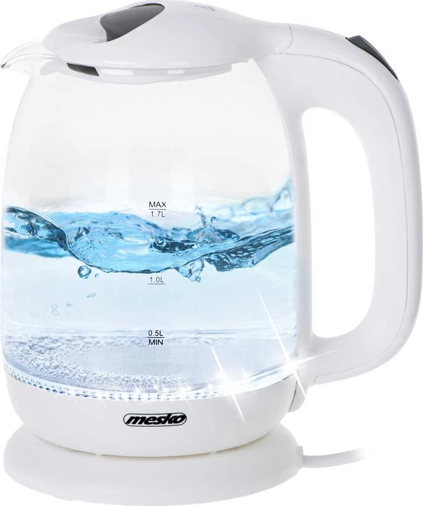 Mesko | Virdulys | MS 1302w | Elektrinis | 2200 W | 1,7 l | Stiklas | 360° sukamasis pagrindas | Baltas