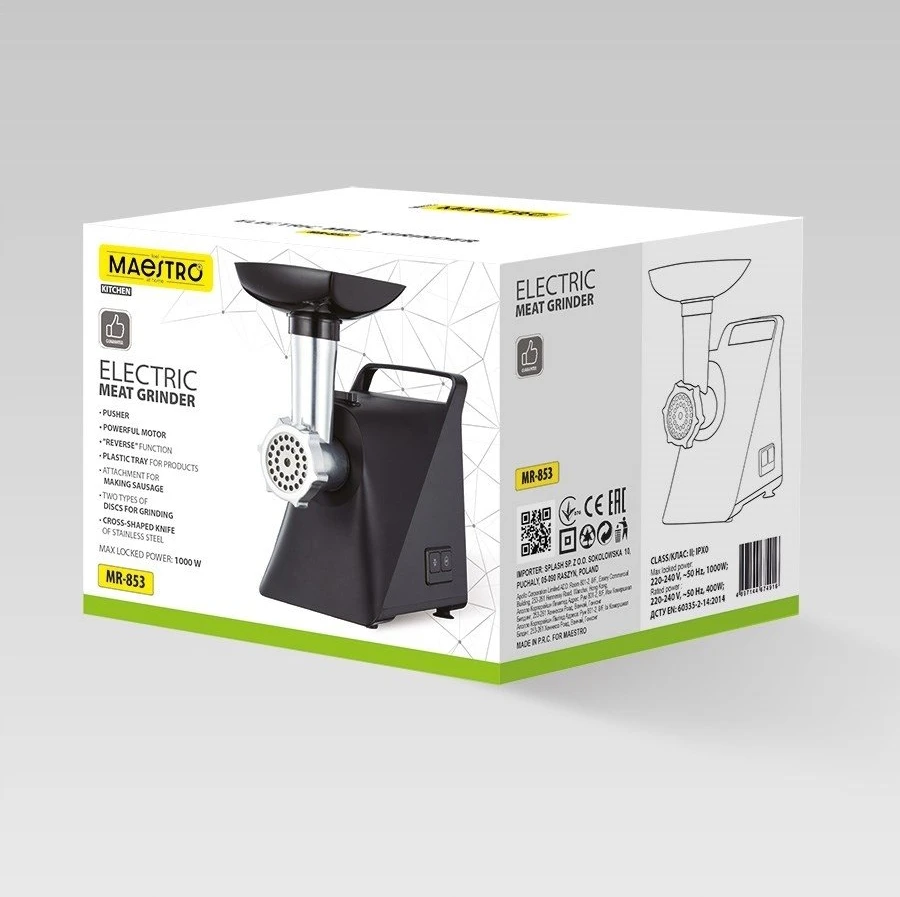 Mėsmalė MAESTRO MR-853 Meat Grinder 1000 W Juodas