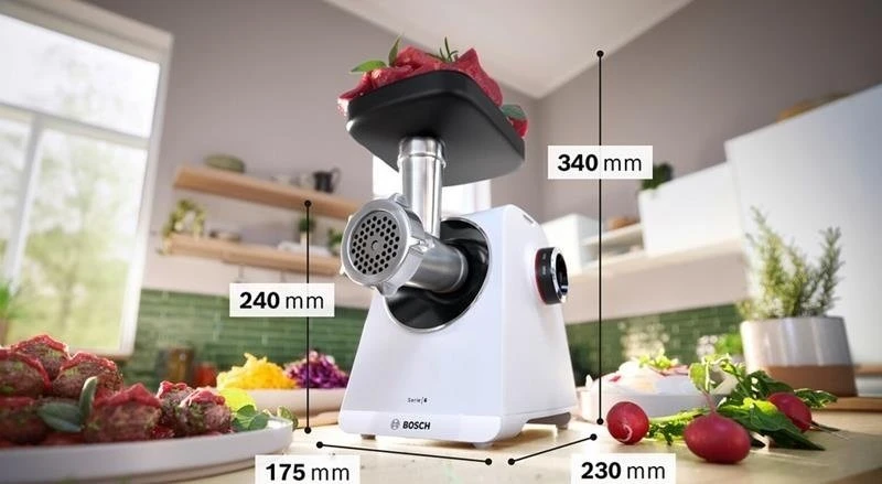 Bosch MFWS607W Serija 6, Mėsmalė, MultiPower, 2100 W, Baltas, Baltas
